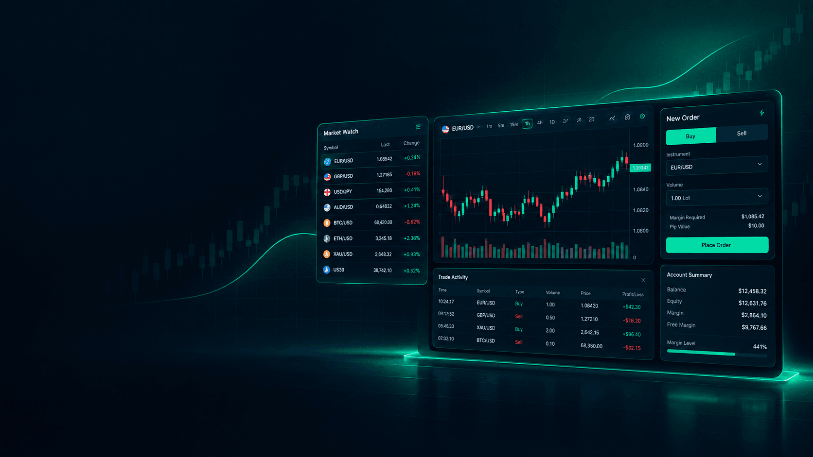 MineForex professional trading workspace